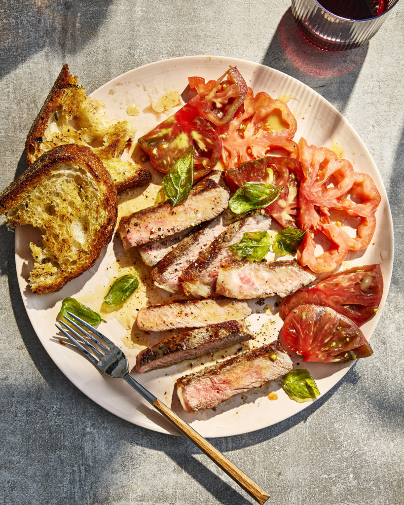 Grilled Steak with Brown Butter and Heirloom Tomatoes and Basil