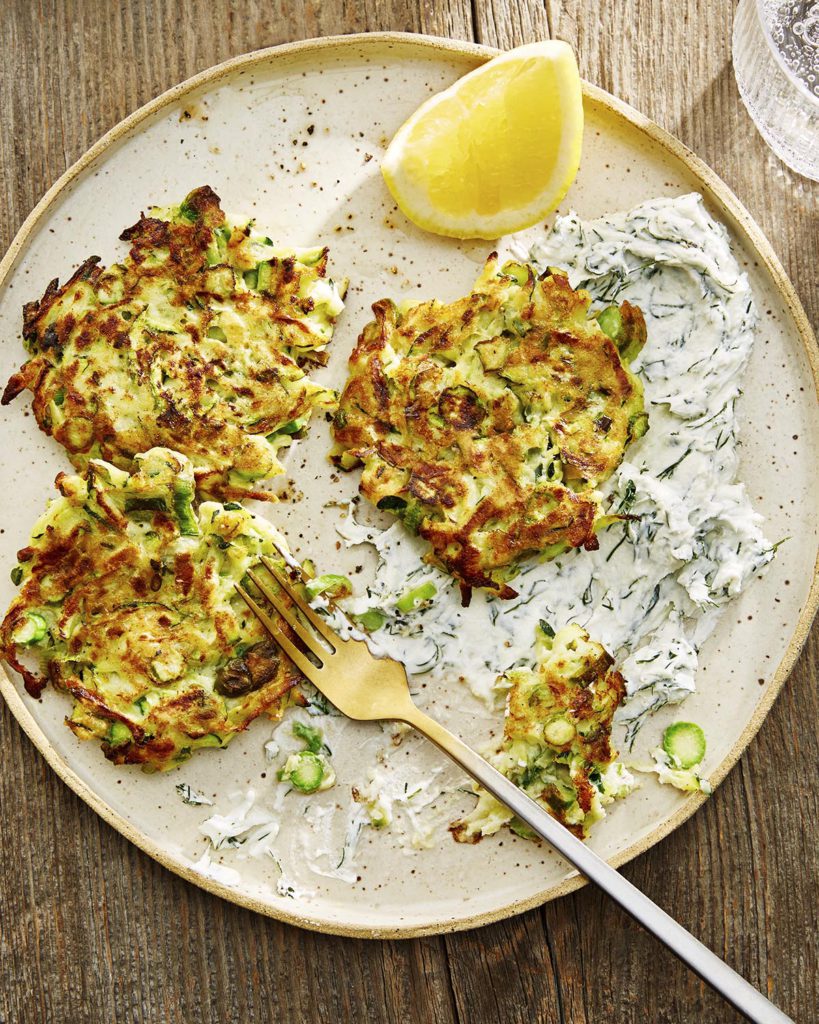 Zucchini and Asparagus Fritters with Herbed Goat Cheese Preparation by Casa de Suna