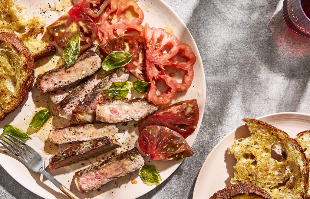 Grilled Steak with Brown Butter, Heirloom Tomatoes and Basil