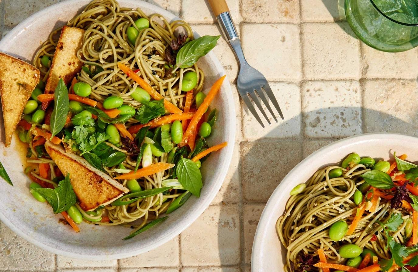 Green Soba Noodles with Ginger Miso Dressing