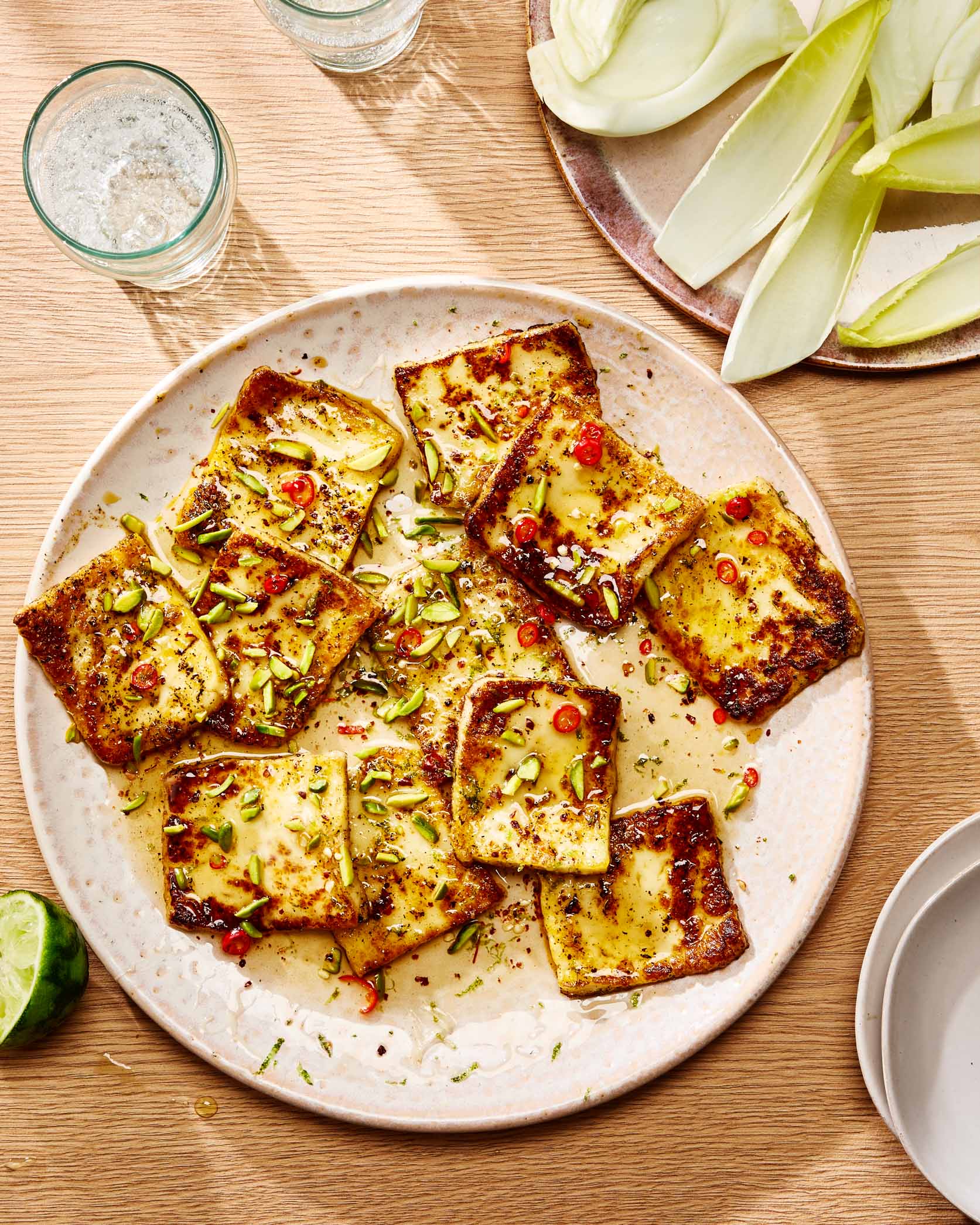 Harissa-Rubbed Halloumi with Hot Honey and Lime