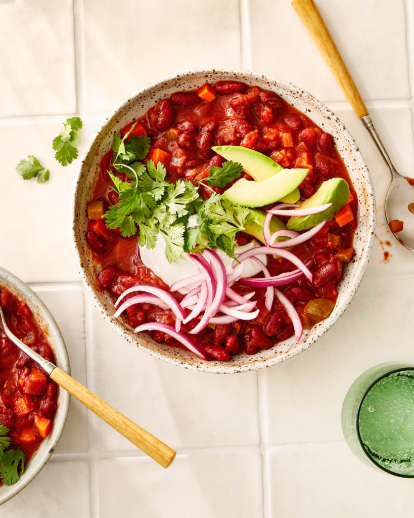 Vegetarian Chili with Pickled Red Onion