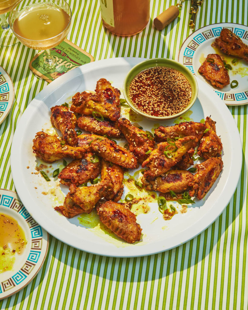 Turmeric and Lemongrass Chicken Wings with Sesame-Scallion Dipping Sauce