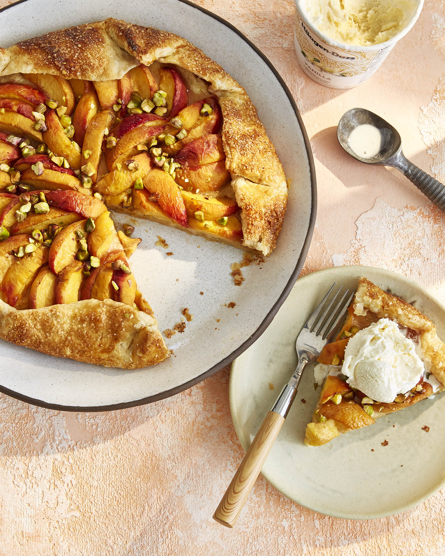 Peach Ginger and Pistachio Galette with Vanilla Ice Cream by Casa de Suna