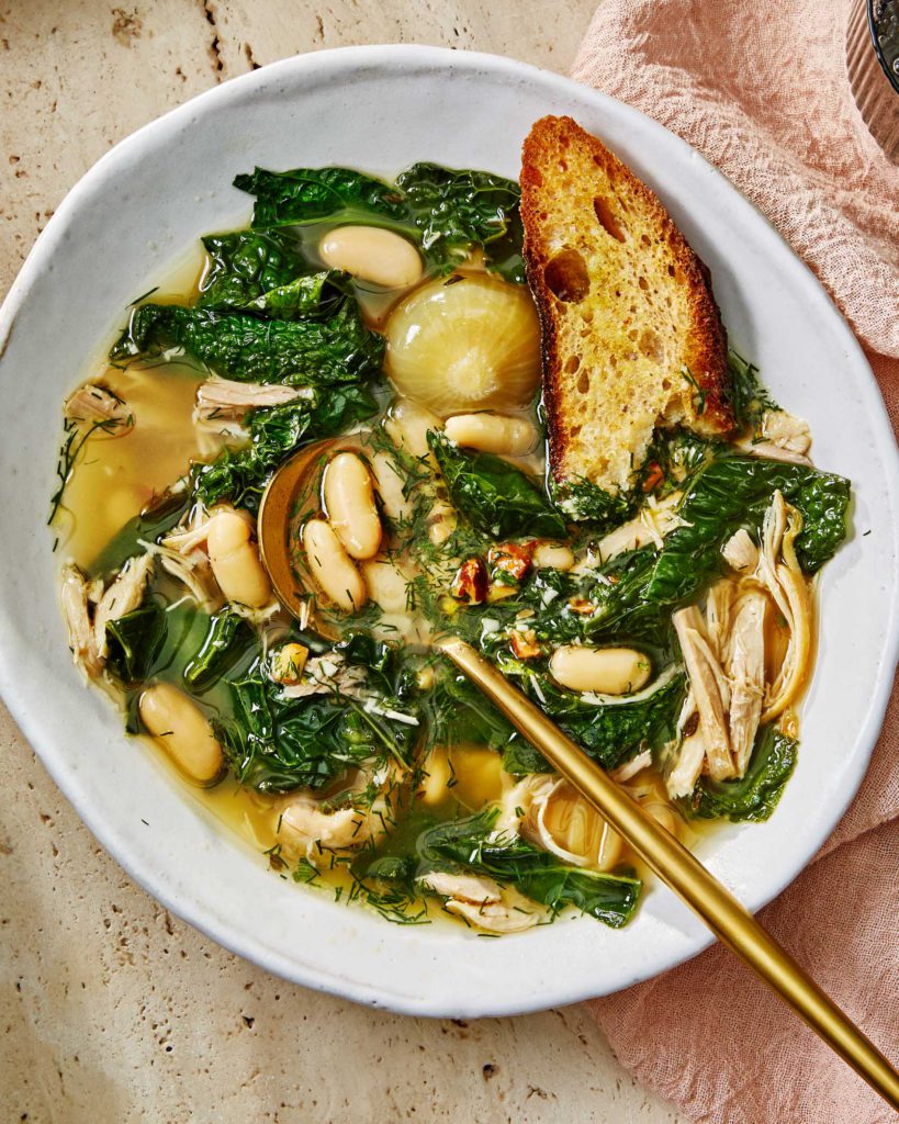 Chicken, Kale and Cannellini Bean Stew with Dill Pesto