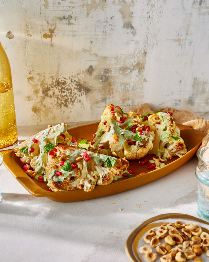 Roasted Cauliflower Wedges with Pomegranate and Hazelnuts