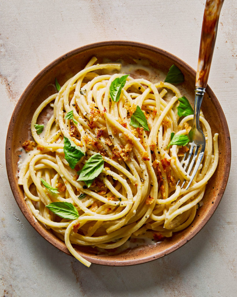 Creamy Lemon Basil Pasta with Lemon Parmesan Crumbles