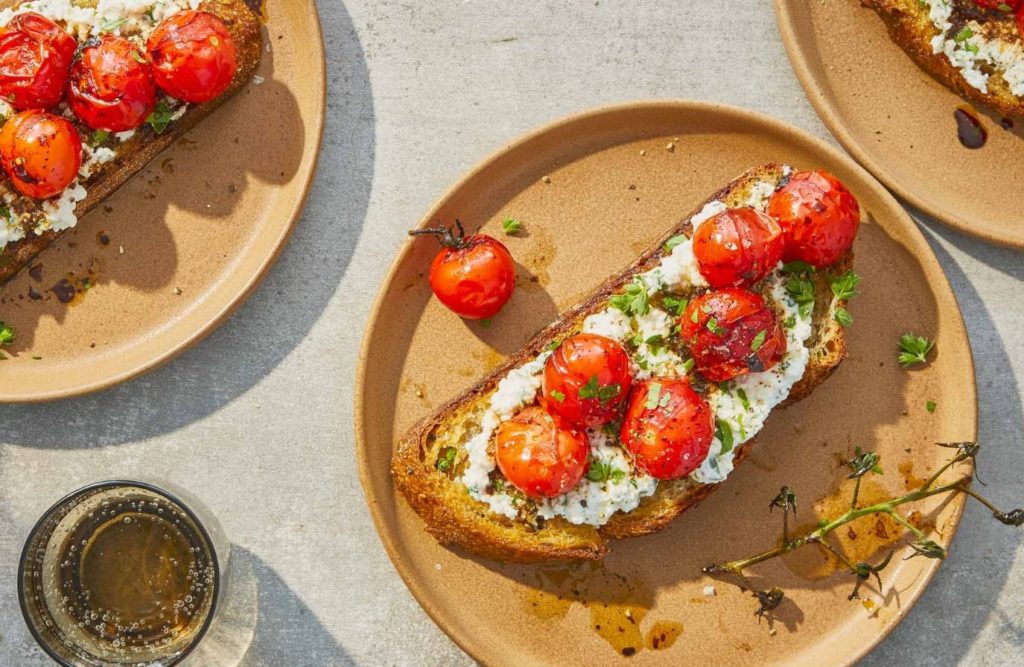 Roasted Cherry Tomatoes and Herbed Ricotta Tartine