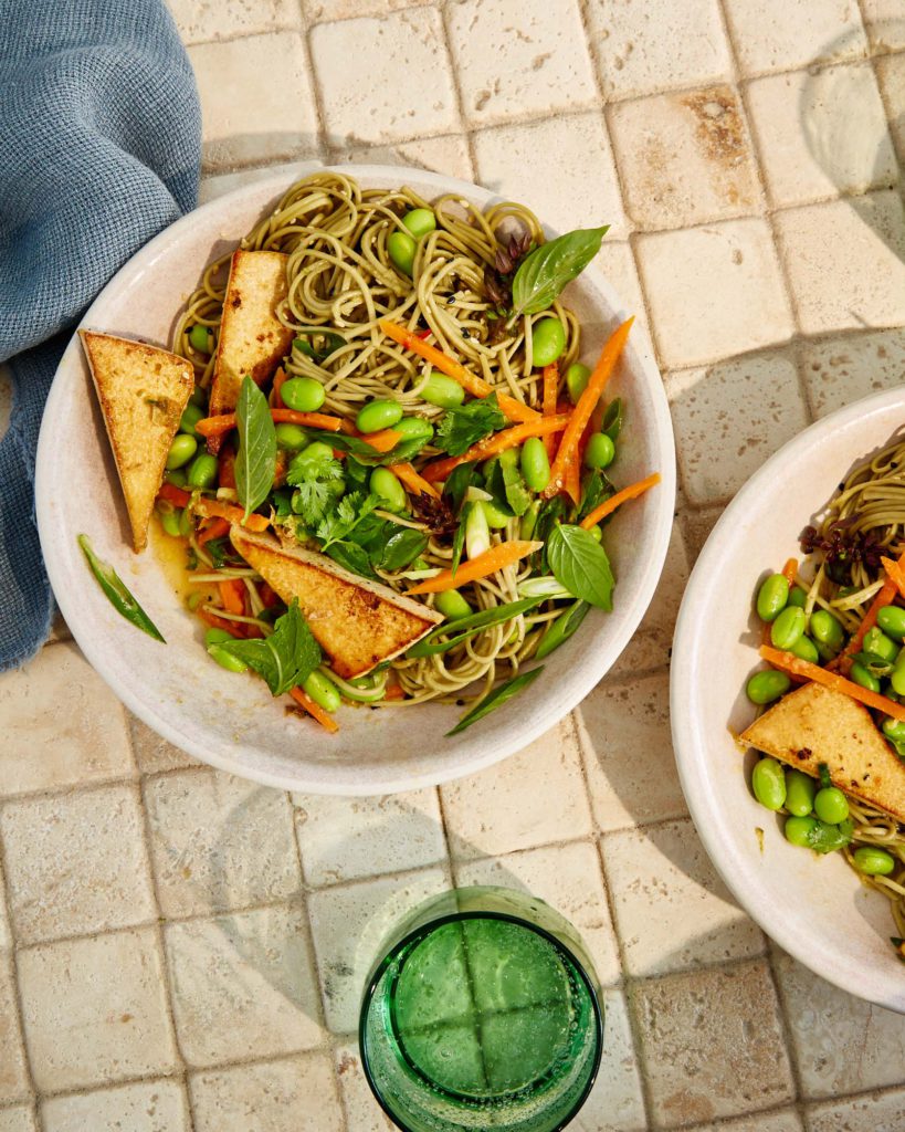 Green Soba Noodles with Ginger Miso Dressing; healthy recipes new year