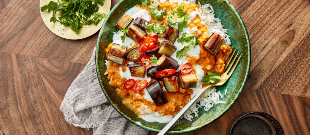 Coconut Dal with Roasted Eggplant