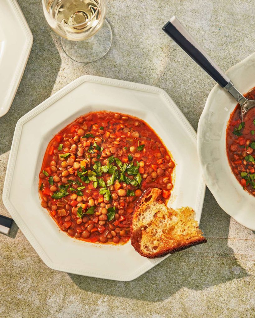 Vegan Lentil Soup with Fried Sourdough Toasts