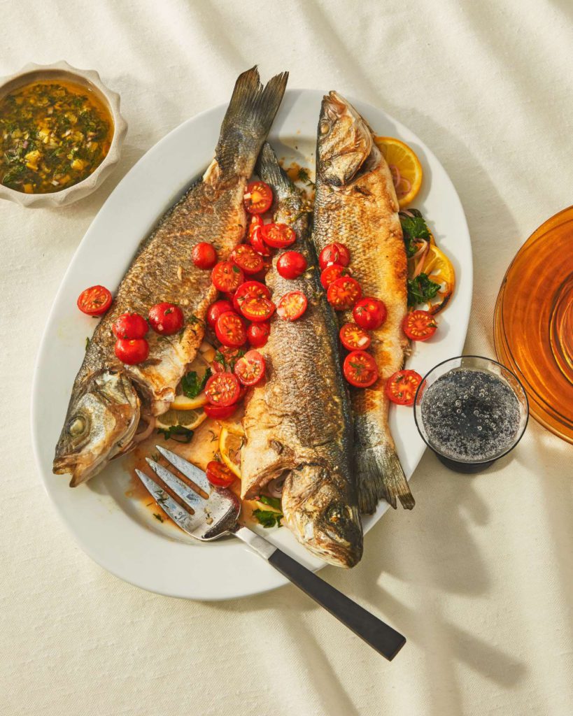 Roasted Branzino with Preserved Lemon Gremolata