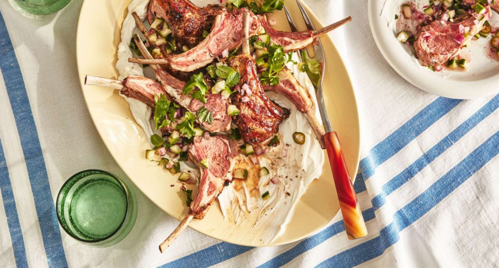 Grilled Lamb Chops with Cucumber-Mint Relish and Labneh recipe by Casa de Suna