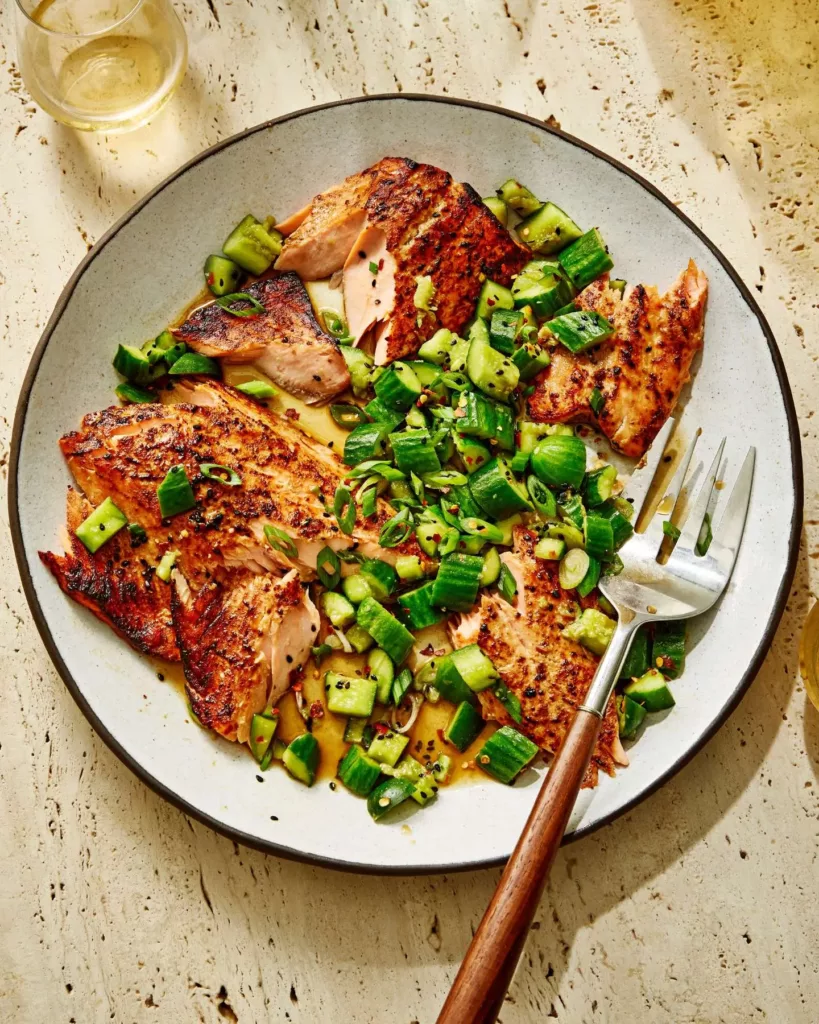 Miso-Glazed Salmon with Smashed Cucumber Salad