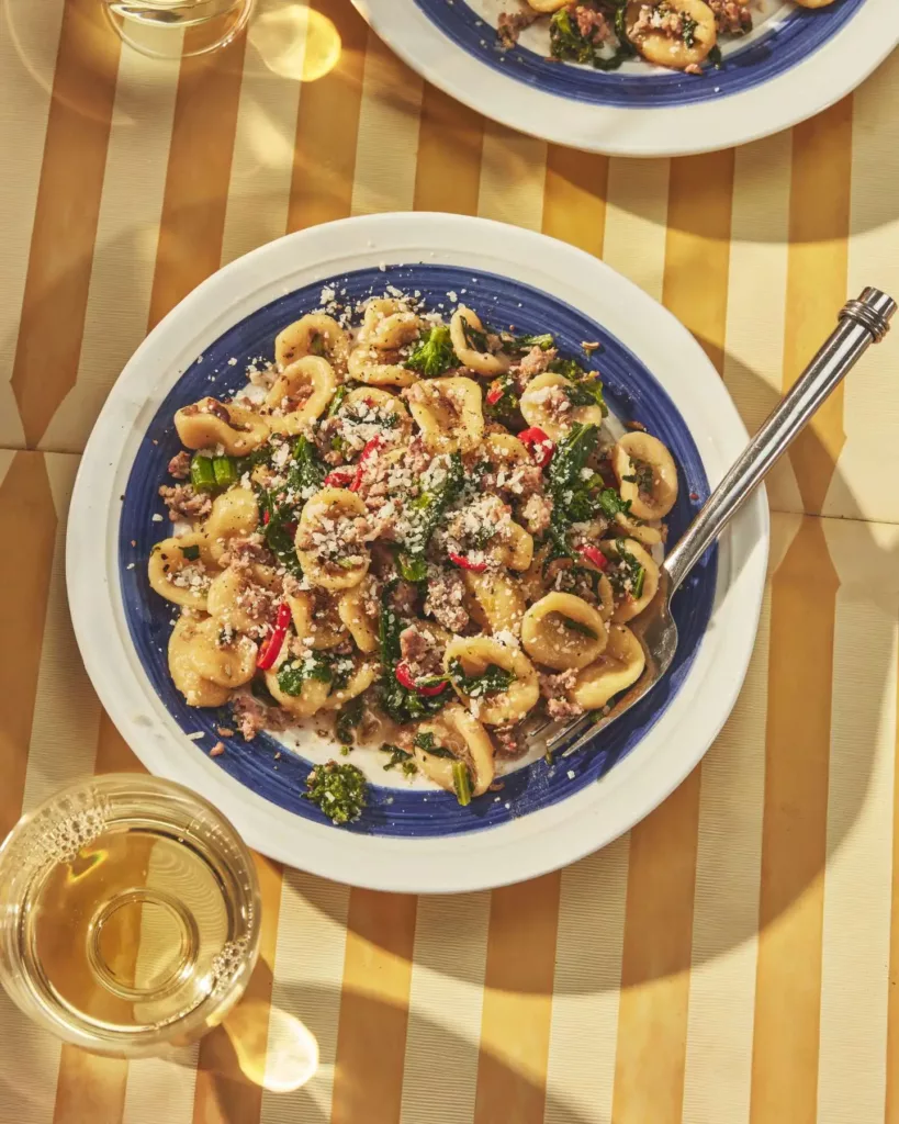 Homemade Orecchiette with Spicy Sausage and Rapini