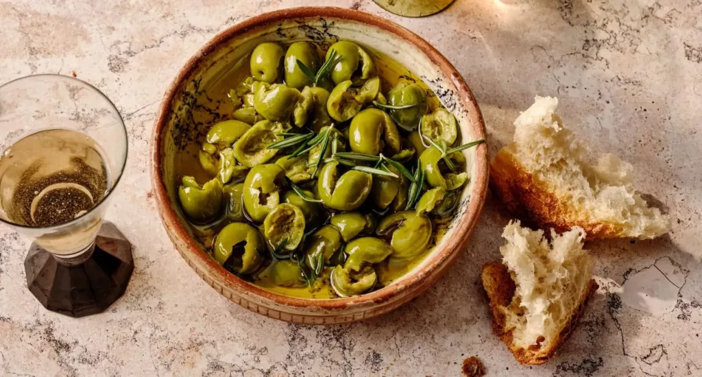 Warm Marinated Castelvetrano Olives with Garlic and Rosemary recipe by Casa de Suna