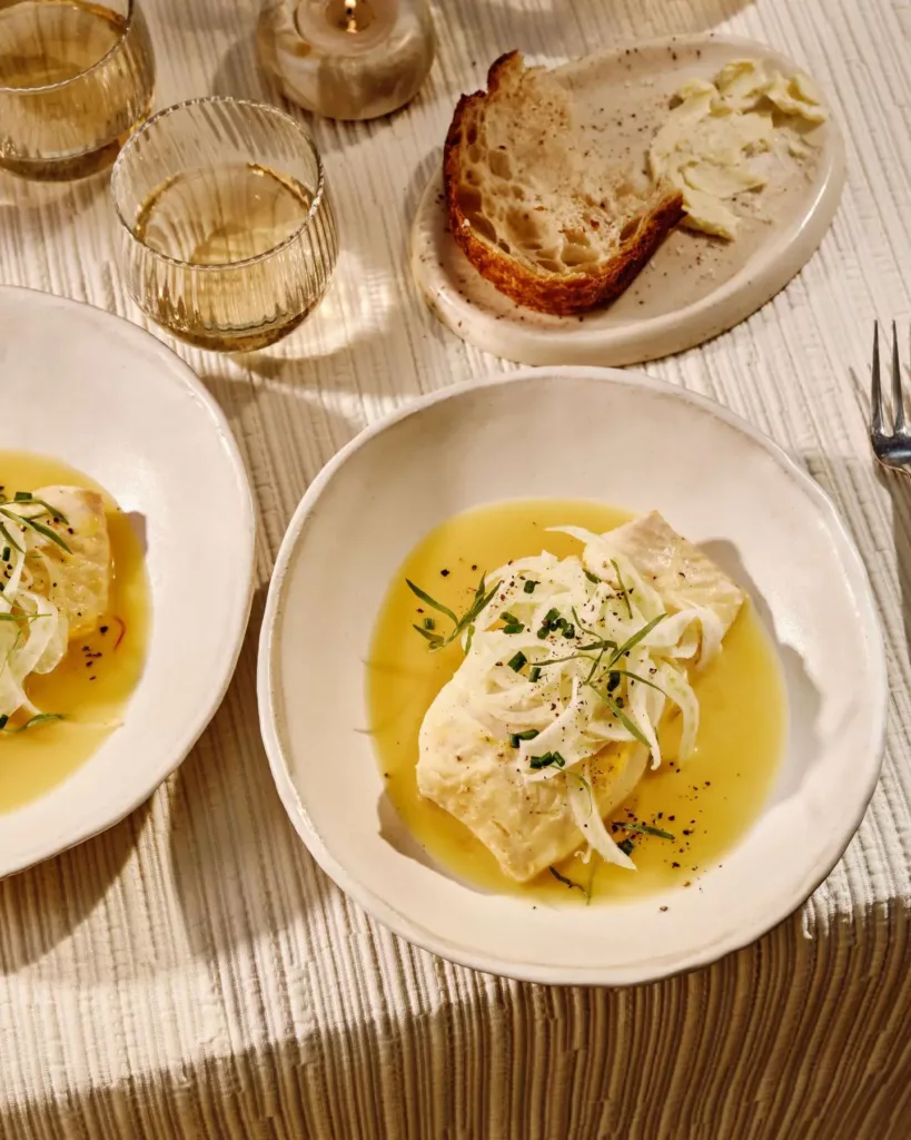 Poached Halibut with Buttered Broth recipe by Casa de Suna; Healthy Meals for Winter