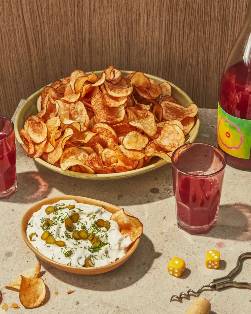 Russet Potato Chips with Cornichon Dip; Last-Minute Father’s Day Meal by Casa de Suna