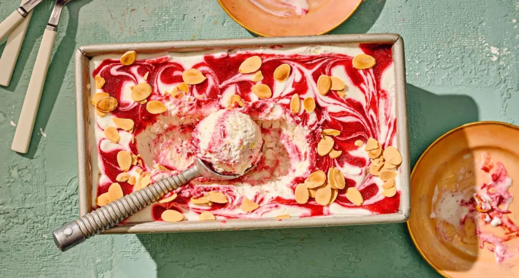 Scoopable Almond Semifreddo with Raspberry Swirl recipe by Casa de Suna