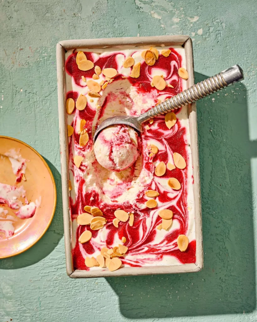 Scoopable Almond Semifreddo with Raspberry Swirl