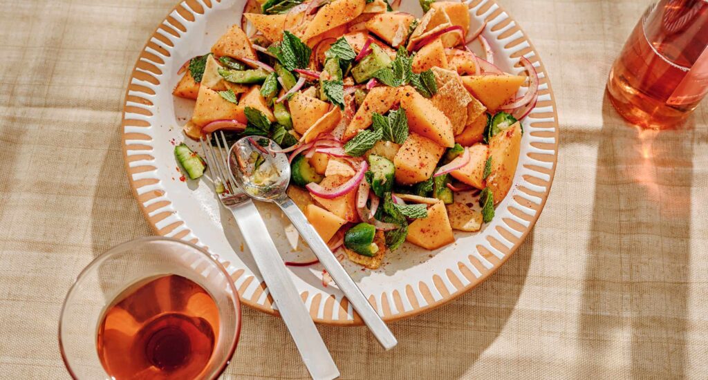 Cantaloupe and Cucumber Fattoush Salad