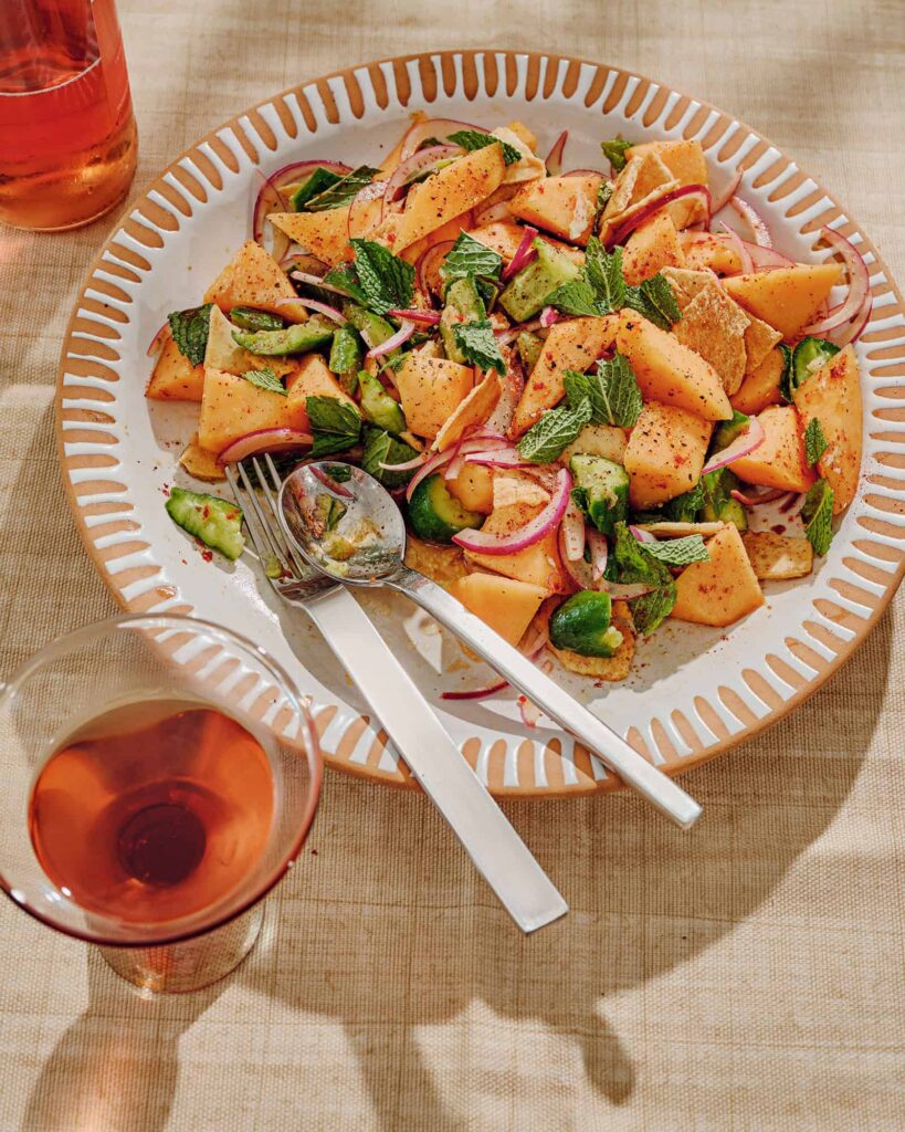 Cantaloupe and Cucumber Fattoush Salad