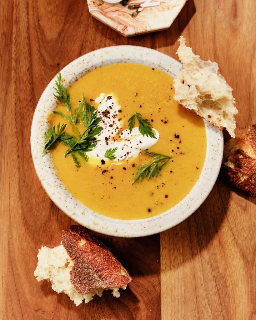 Roasted Carrot Soup with Browned Butter and Crème Fraîche